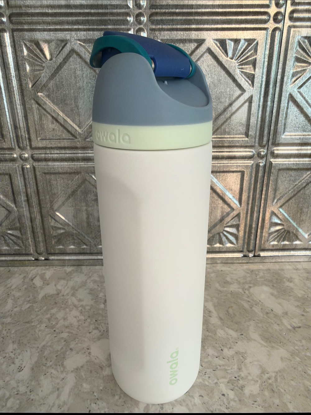 Owala Insulated Kids Water Bottle - White Body with Blue & Mint Lid